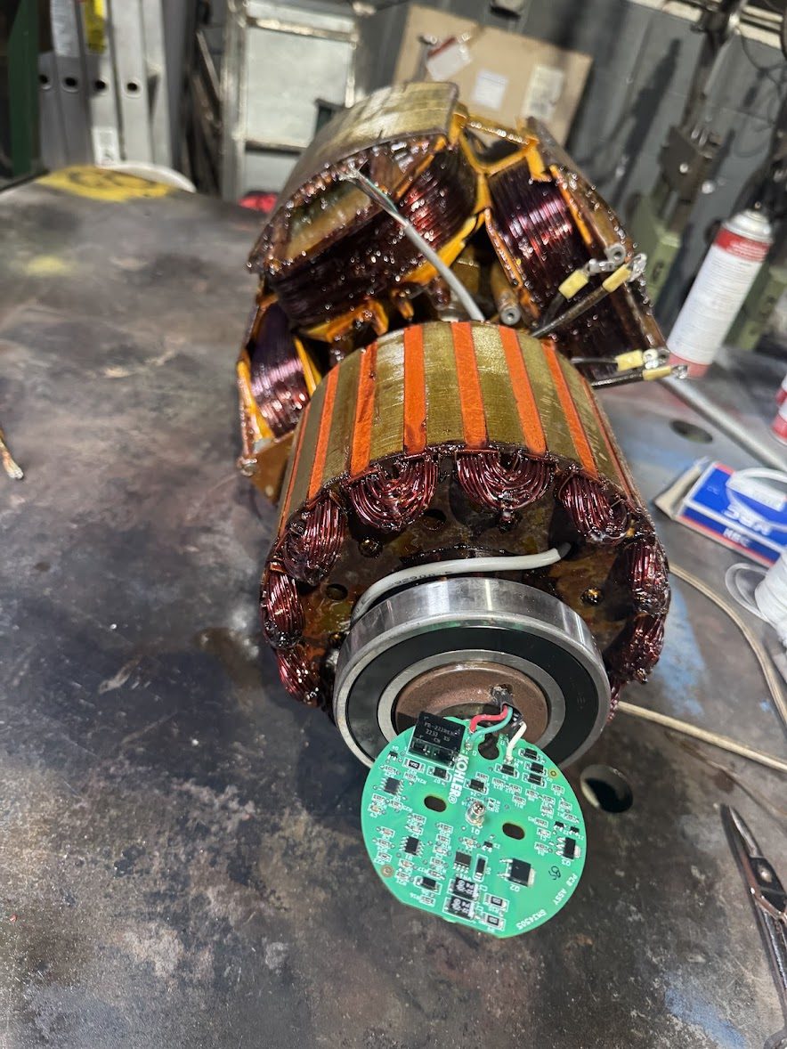 Rewound generator rotor and stator at the A2Z motor rewinding shop