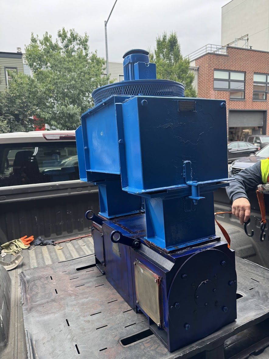 Rebuilt electric motor loaded for delivery by A2Z Pump Repair in Brooklyn
